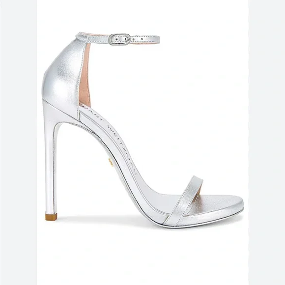 Stuart Weitzman Nudist Strong Metallic Silver Heels - Picture 1 of 7